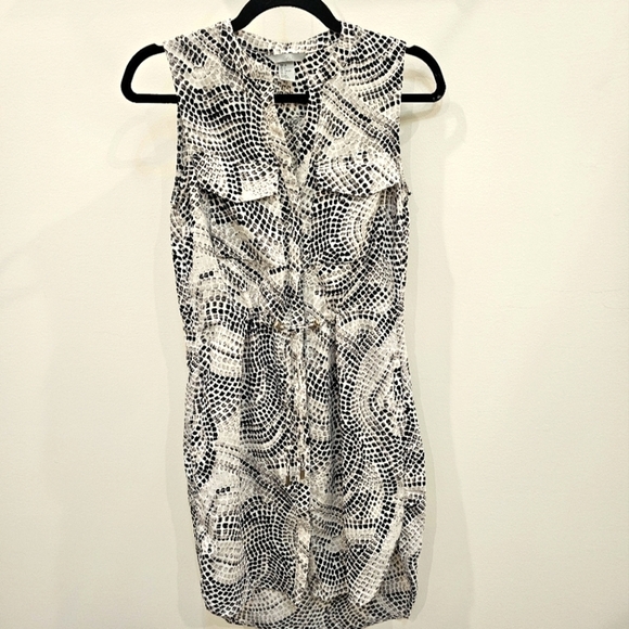 H&M White Black Gray Patterned Sleeveless Shirt Dress Size 2 - Picture 3 of 16
